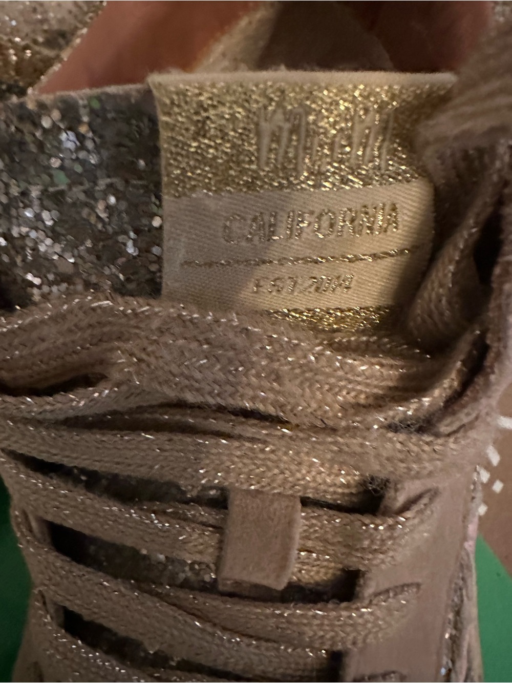 Miu Miu Gold Glitter and Taupe Lace-Up Sneakers